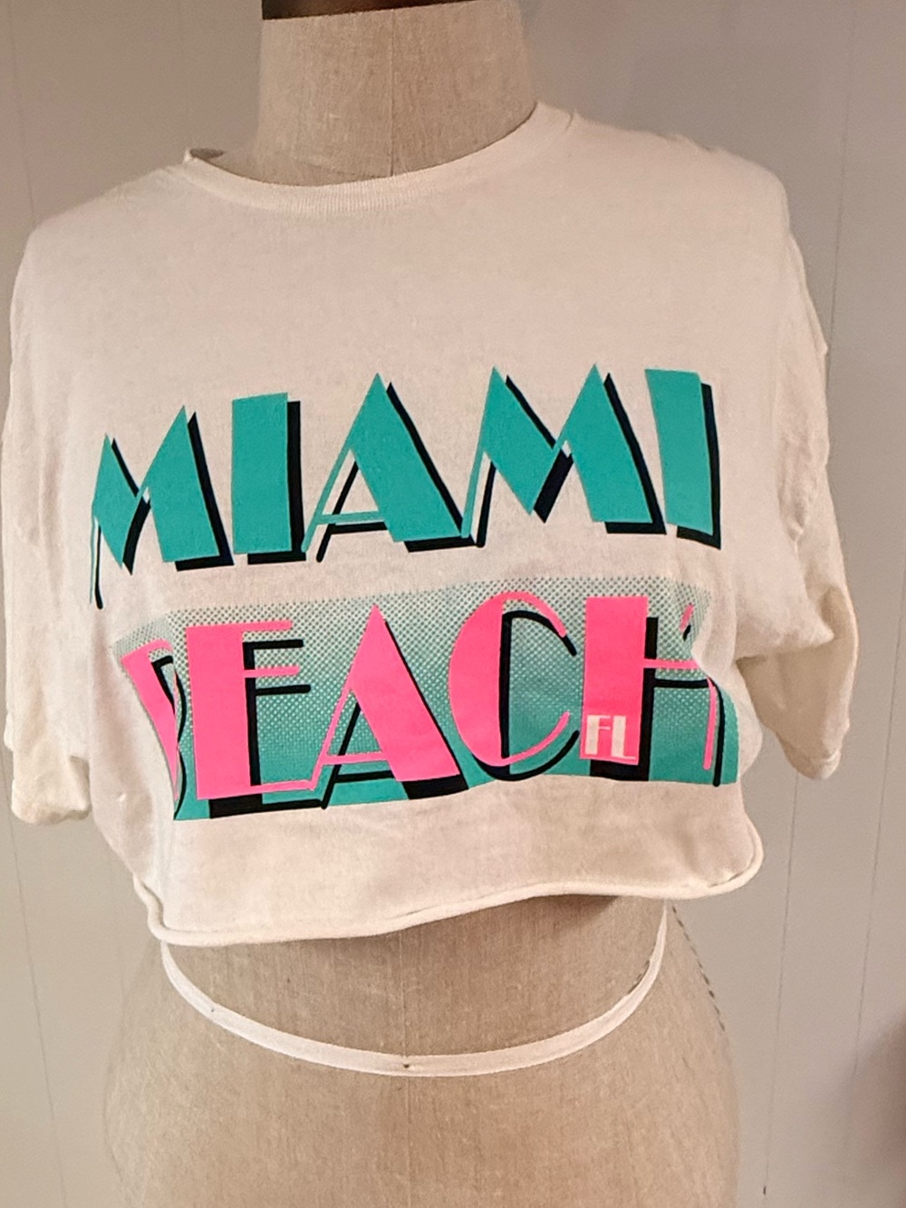 Gildan White Tee with Teal and Pink Graphic